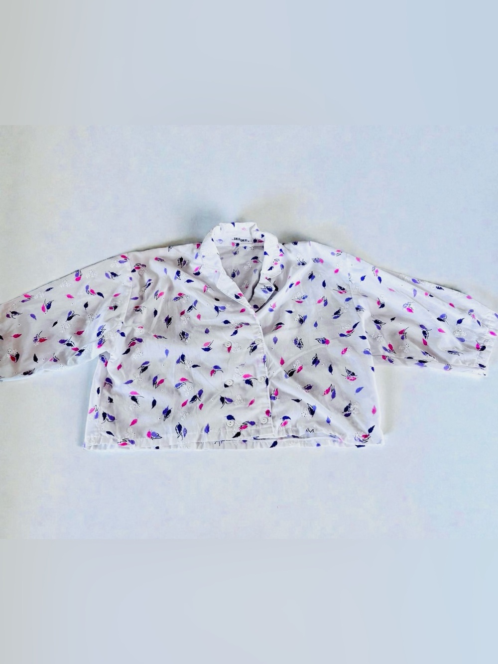 Vintage Cropped Floral Blouse White Cottagecore Button Shirt